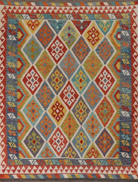 Multicolor Wool Kilim Oriental Area Rug 6x8