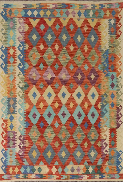 Multicolor Wool Kilim Oriental Area Rug 6x8