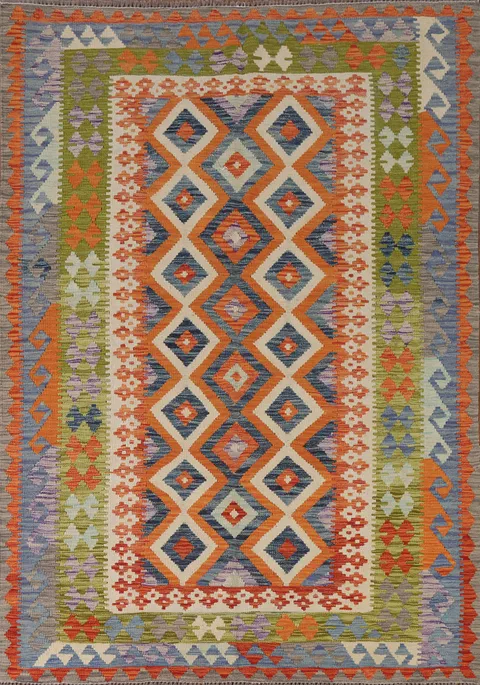 Geometric Wool Kilim Oriental Area Rug 6x8