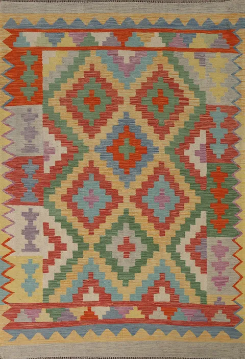 Geometric Wool Kilim Oriental Area Rug 5x7