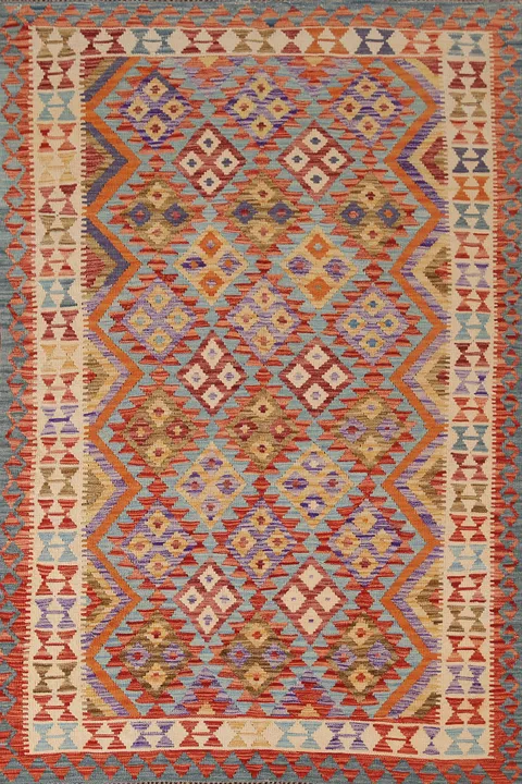 Geometric Wool Kilim Oriental Area Rug 6x8