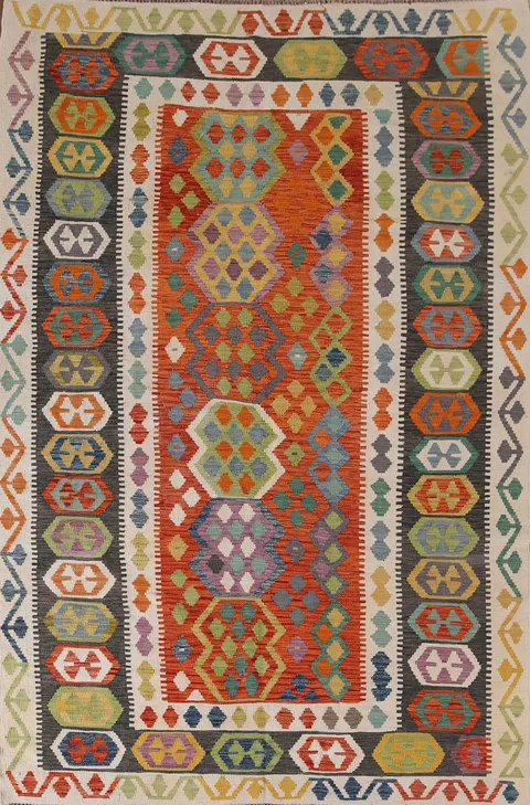 Geometric Wool Kilim Living Room Area Rug 7x10