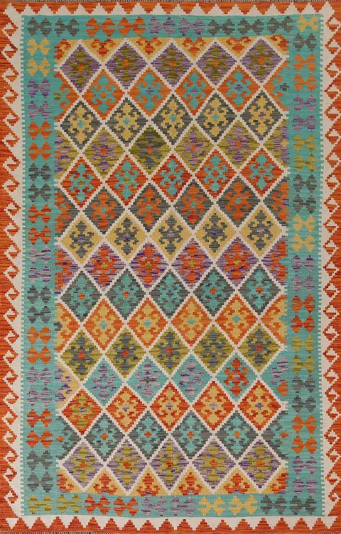 Geometric Wool Kilim Living Room Rug 7x10