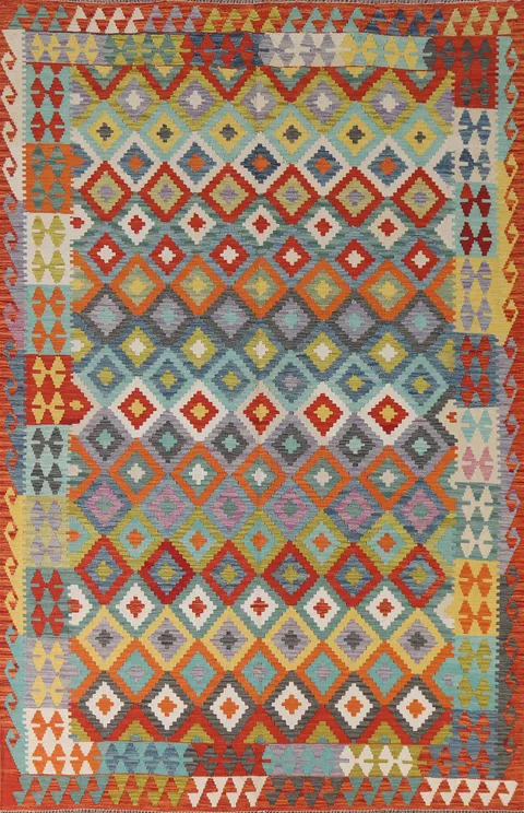 Reversible Wool Kilim Living Room Area Rug 7x10