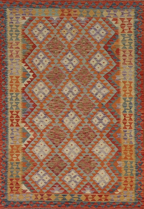 Geometric Wool Kilim Living Room Rug 6x8