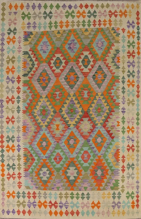 Reversible Wool Kilim Living Room Rug 7x10