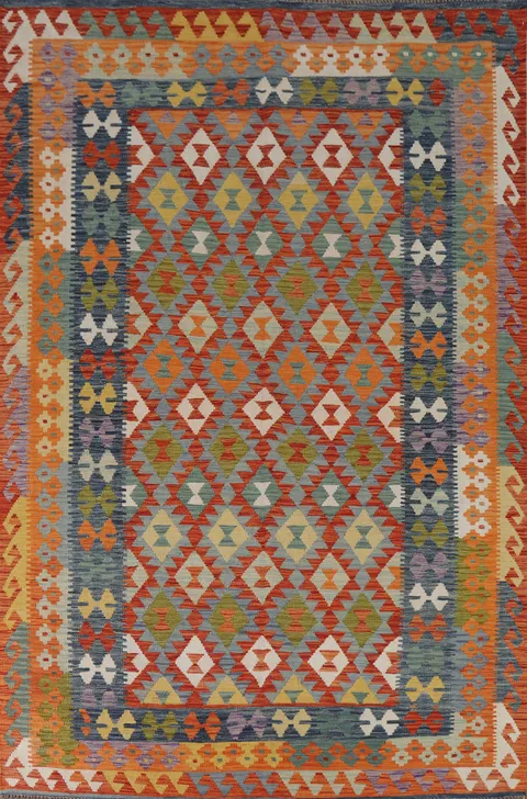 Geometric Wool Kilim Living Room Rug 7x10
