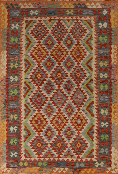 Multicolor Wool Kilim Oriental Area Rug 6x8
