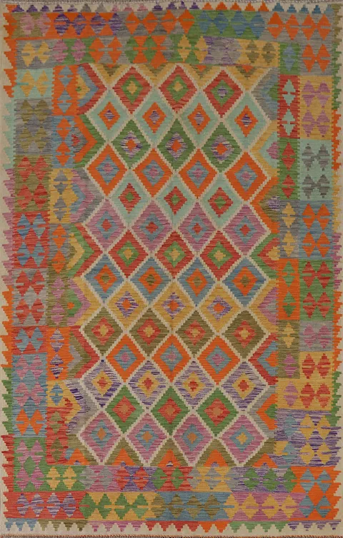 Geometric Wool Kilim Living Room Rug 7x10