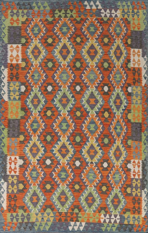 Geometric Wool Kilim Living Room Area Rug 7x10