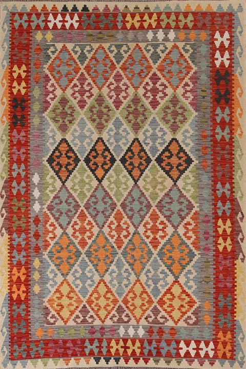 Trellis Wool Kilim Living Room Rug 7x10