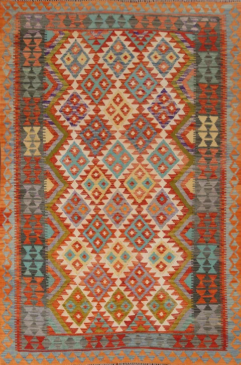 Multicolor Kilim Reversible Wool Area Rug 6x8