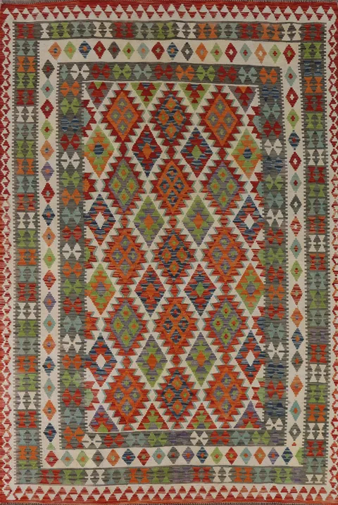 Geometric Wool Kilim Living Room Area Rug 7x10