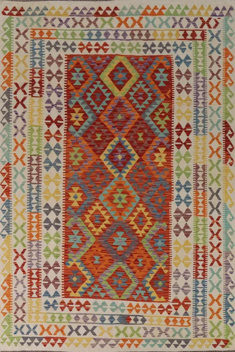 Geometric Wool Kilim Living Room Rug 7x10