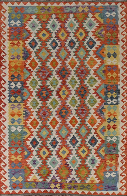 Multicolor Wool Kilim Living Room Area Rug 7x10