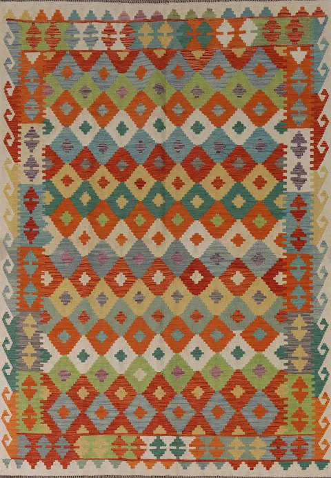 Reversible Wool Kilim Oriental Area Rug 6x8
