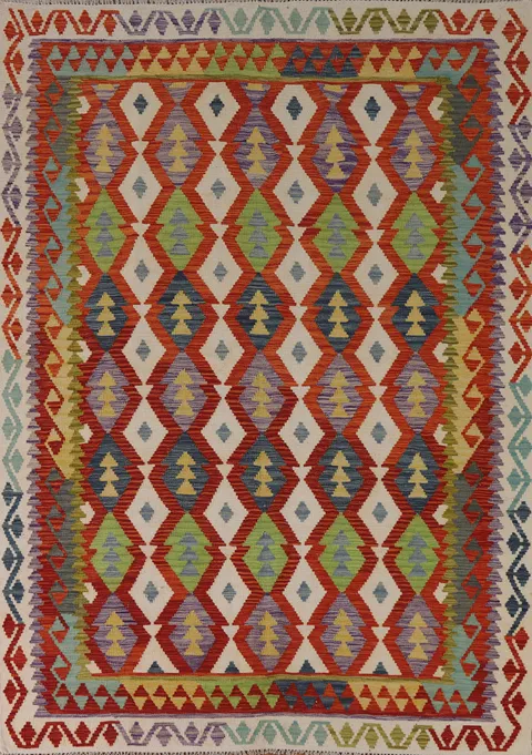 Geometric Wool Kilim Oriental Area Rug 6x8