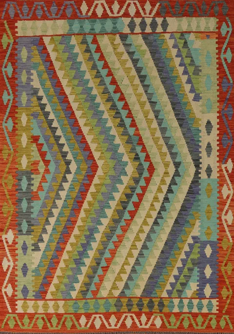 Reversible Wool Kilim Oriental Area Rug 6x8