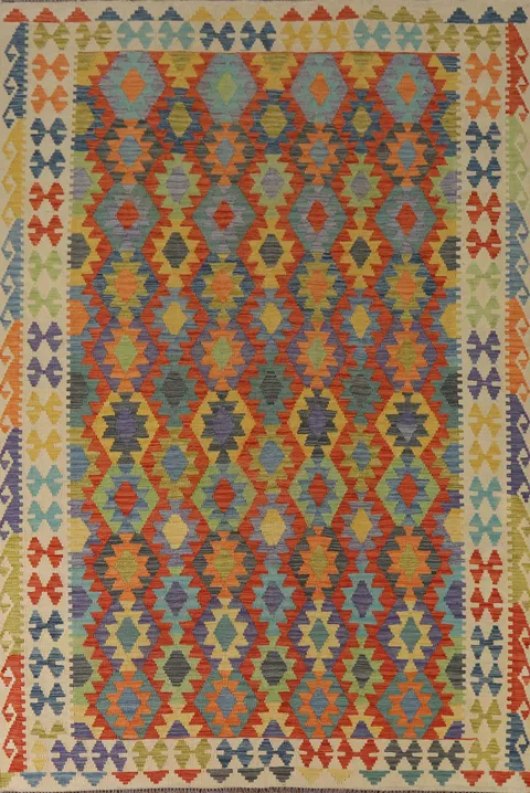 Reversible Wool Kilim Living Room Area Rug 7x10