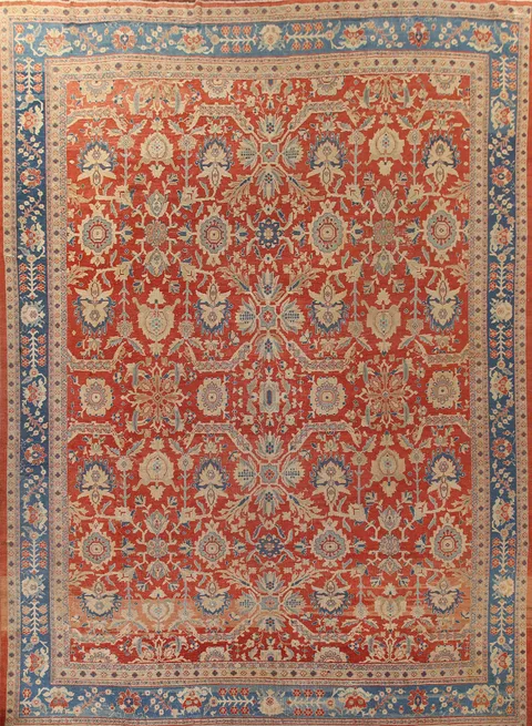 Pre-1900 Antique Vegetable Dye Sultanabad Ziegler Persian Rug 14x17