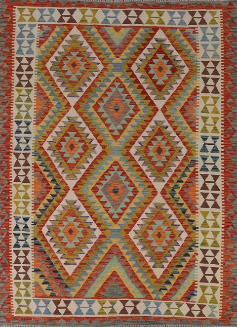 Multicolor Kilim Reversible Wool Rug 6x8