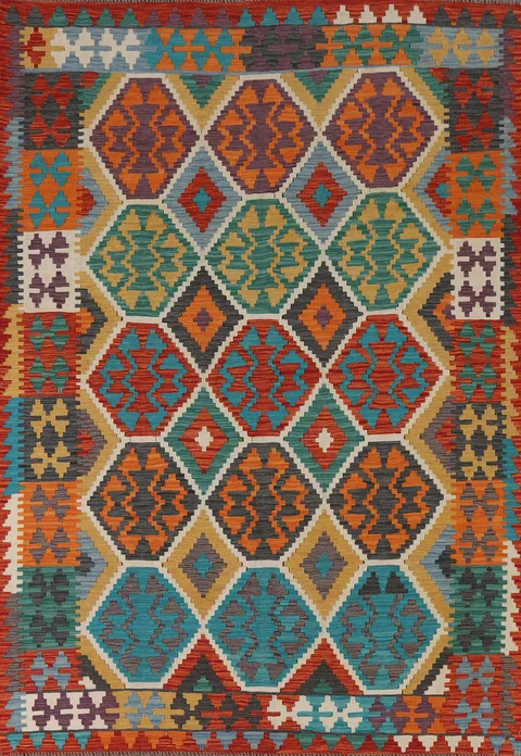 Geometric Wool Kilim Oriental Area Rug 6x8