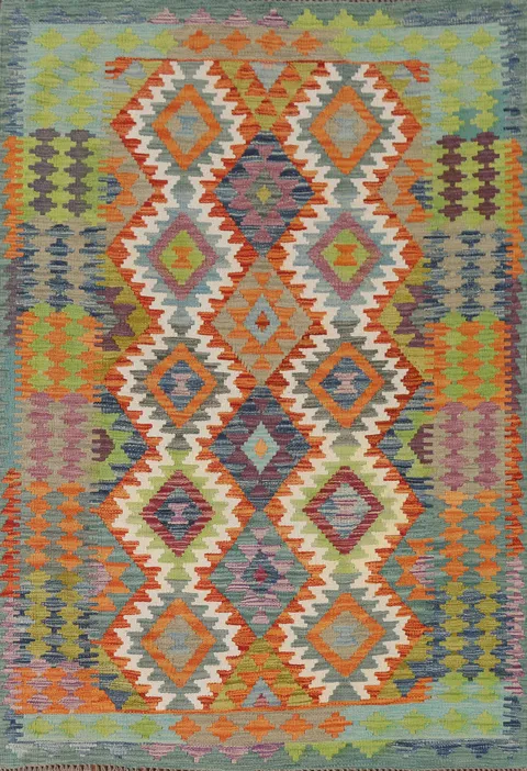 Geometric Wool Kilim Oriental Rug 4x6