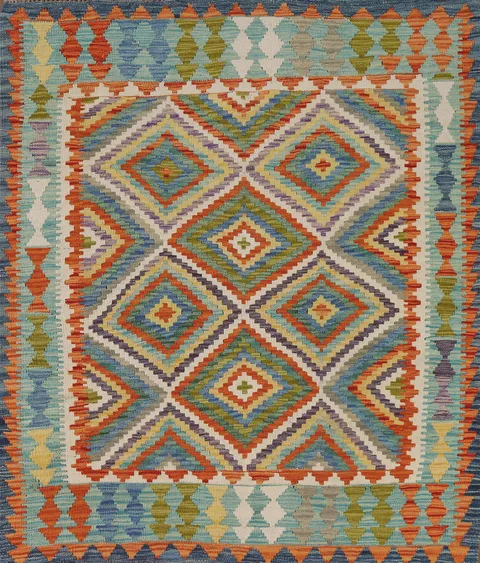 South Western Wool Kilim Oriental Rug 4x5