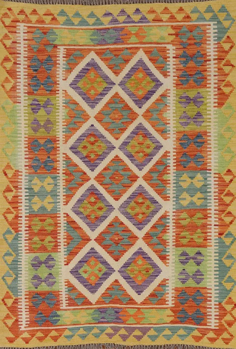 Geometric Kilim Reversible Wool Rug 4x6