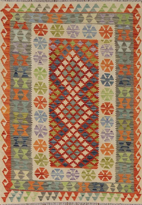 Multicolor Kilim Reversible Wool Rug 4x6