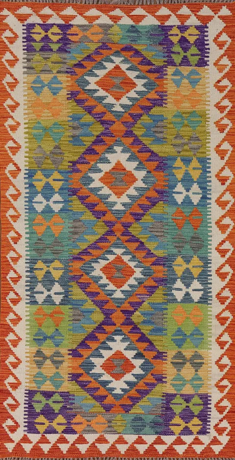 Geometric Kilim Oriental Runner Rug 3x7