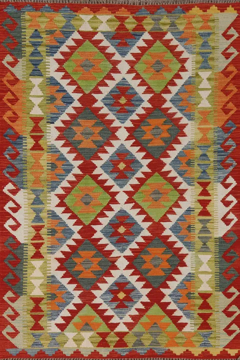 Geometric Kilim Oriental Wool Rug 4x6