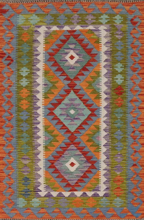 South Western Kilim Reversible Wool Rug 3x5