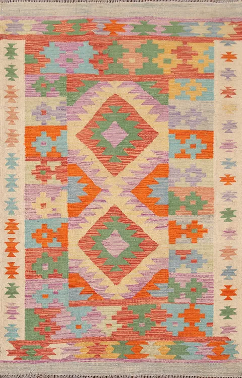 Geometric Wool Kilim Oriental Rug 3x5