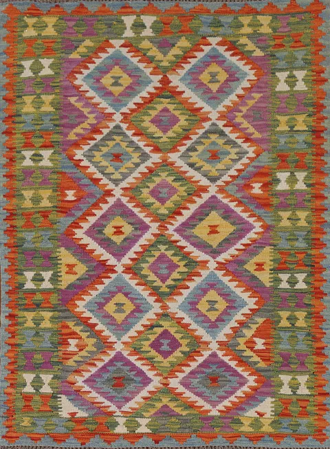 Multicolor Kilim Reversible Wool Rug 3x4