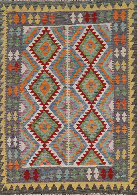 Geometric Kilim Reversible Wool Rug 3x5