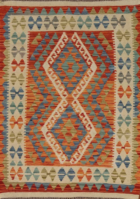 South Western Kilim Reversible Wool Rug 3x5