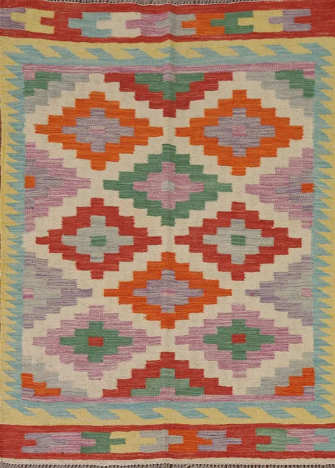 Geometric Kilim Reversible Wool Accent Rug 3x5