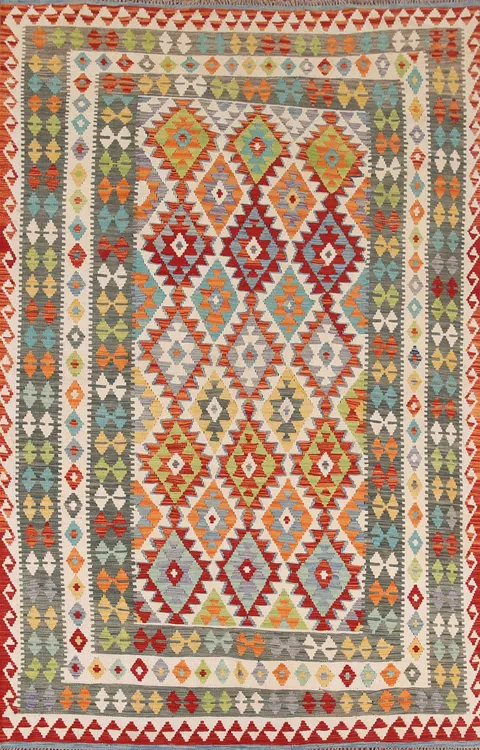 Reversible Wool Kilim Living Room Area Rug 7x10