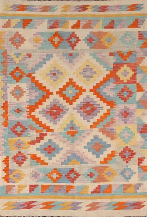 Geometric Wool Kilim Oriental Rug 5x7