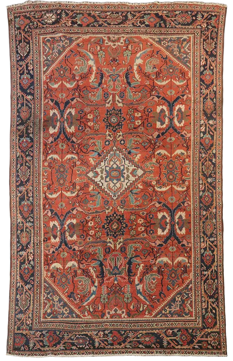 Pre-1900 Antique Mahal Vegetable Dye Persian Rug 7x11