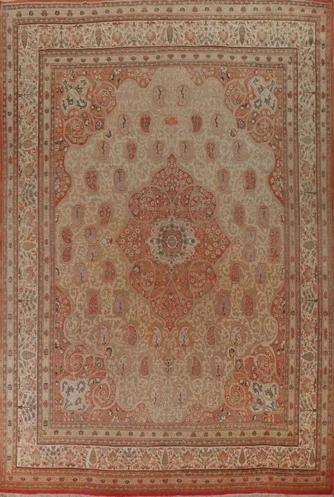 Pre-1900 Antique Tabriz Haj Jalili Vegetable Dye Persian Rug 10x13
