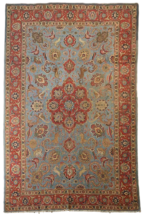 Antique Vegetable Dye Animal Pictorial Tabriz Persian Area Rug 8x12