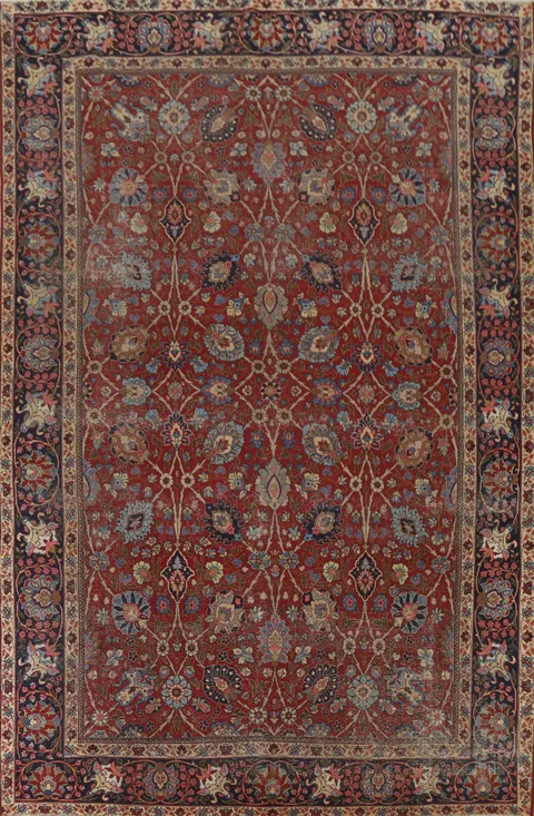 Pre-1900 Antique Vegetable Dye Tabriz Persian Area Rug 8x12