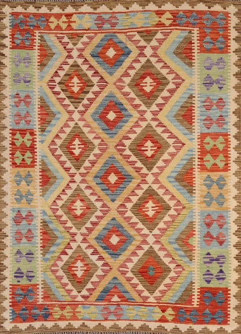 Reversible Wool Kilim Oriental Accent Rug 5x6