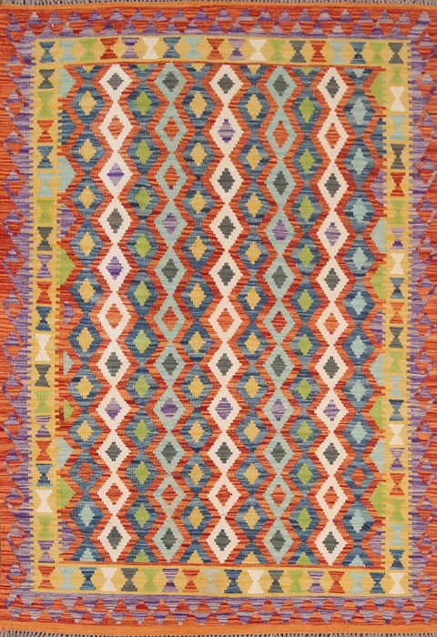 Geometric Kilim Reversible Wool Rug 4x6