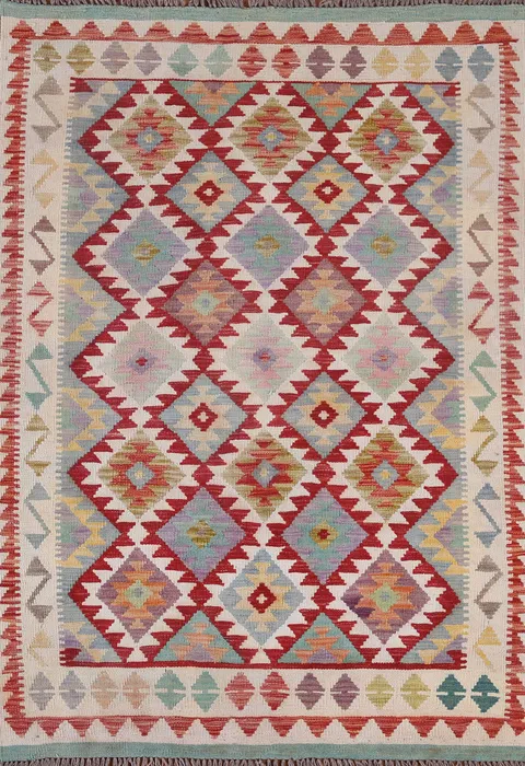 Geometric Kilim Reversible Wool Rug 4x6