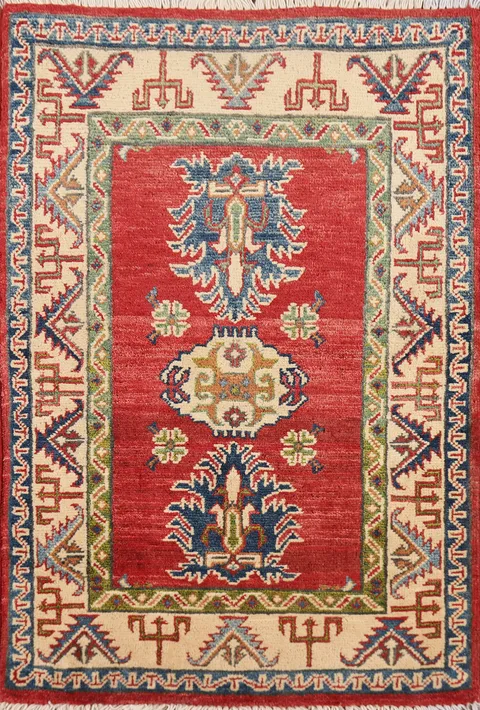 Geometric Red Kazak Oriental Accent Rug 2x3