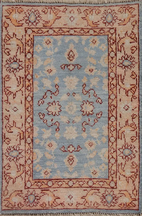 Light Blue Oushak Vegetable Dye Accent Rug 2x3