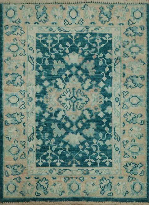 Green Oushak Vegetable Dye Accent Rug 2x3